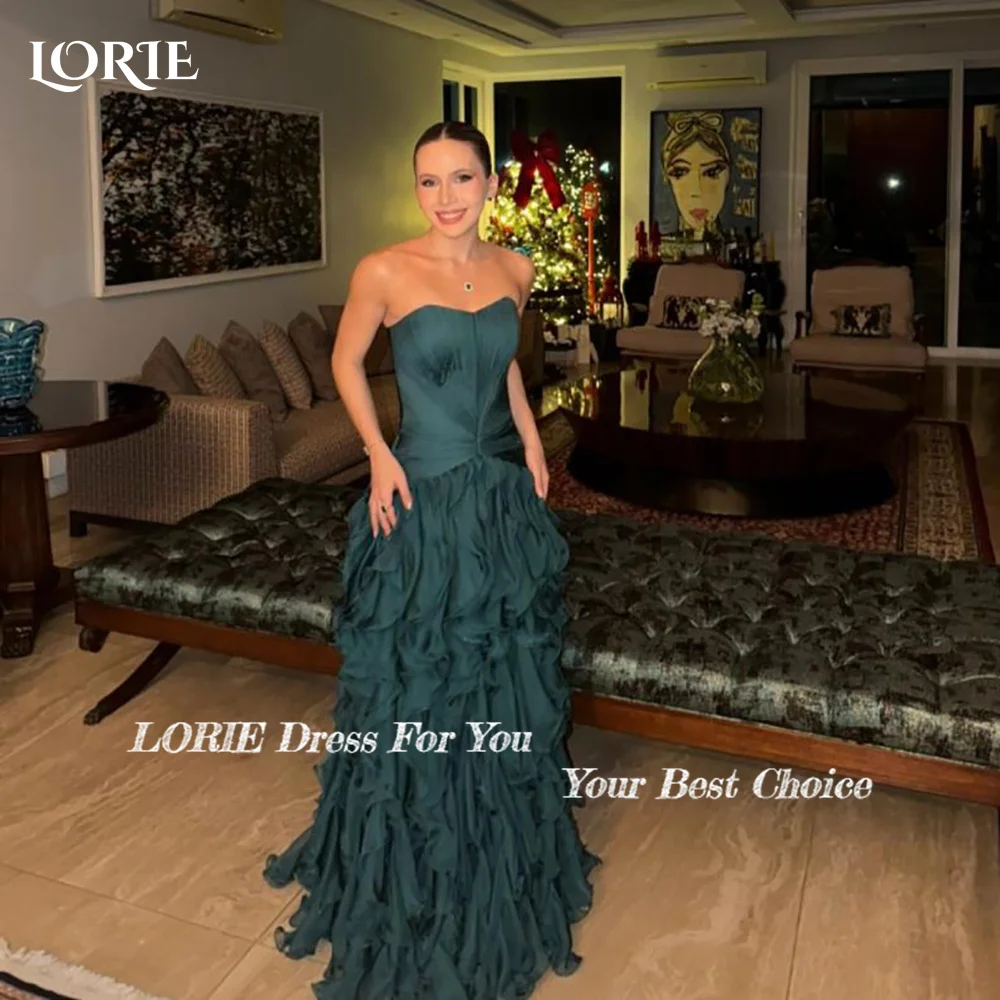 LORIE Shiny Mermaid Evening Dresses Elegant Strapless Pleats Backless A-Line Arabia Prom Gown Ruffle Party Dresses Customized