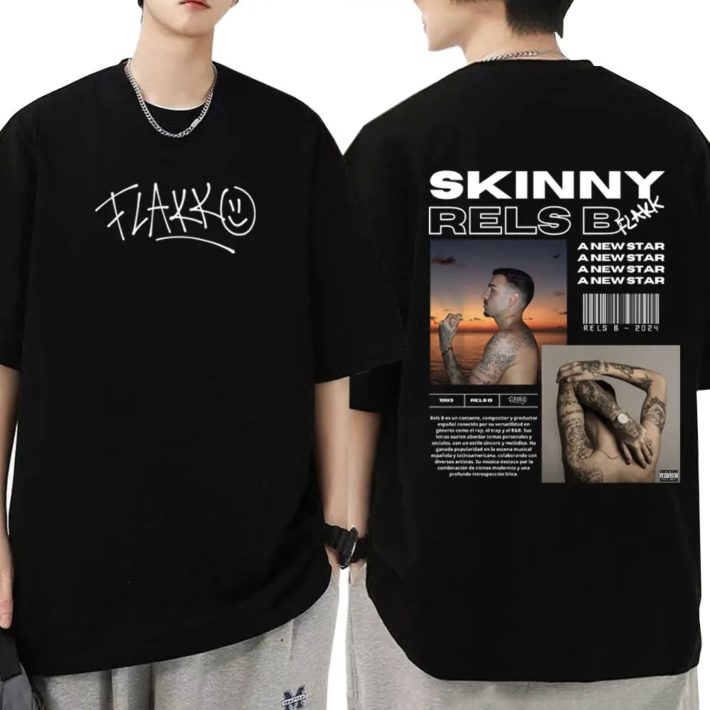 

Рэпер RELS B Skinny Flakk A New Star Album Merch Футболка Мужчины Женщины Модные футболки в стиле хип-хоп Хлопковая футболка большого размера Уличная одежда
