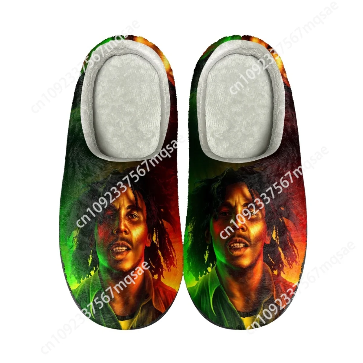 

Jamaica Singer Slippers Bob Marley Print Warm Fuzzy Shoes Design Custom Name Anti-slip Women Round Toe Soft Zapatos Para Mujeres