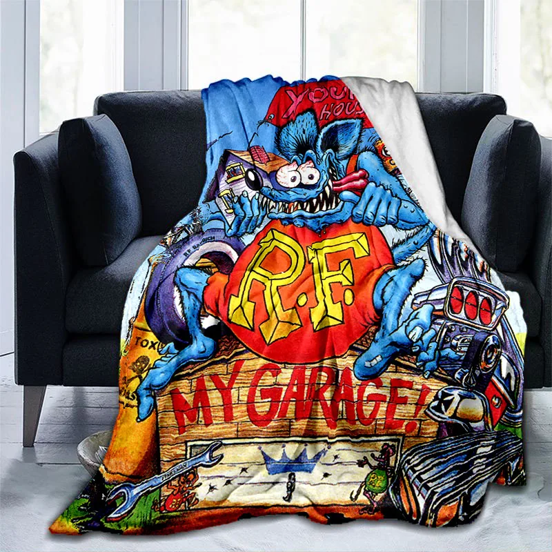 Rat Fink Fashion Throw Blanket Modified Car Culture Funny Accessories for Motorcycle Club Garage Man Cave Home Living Room Decor