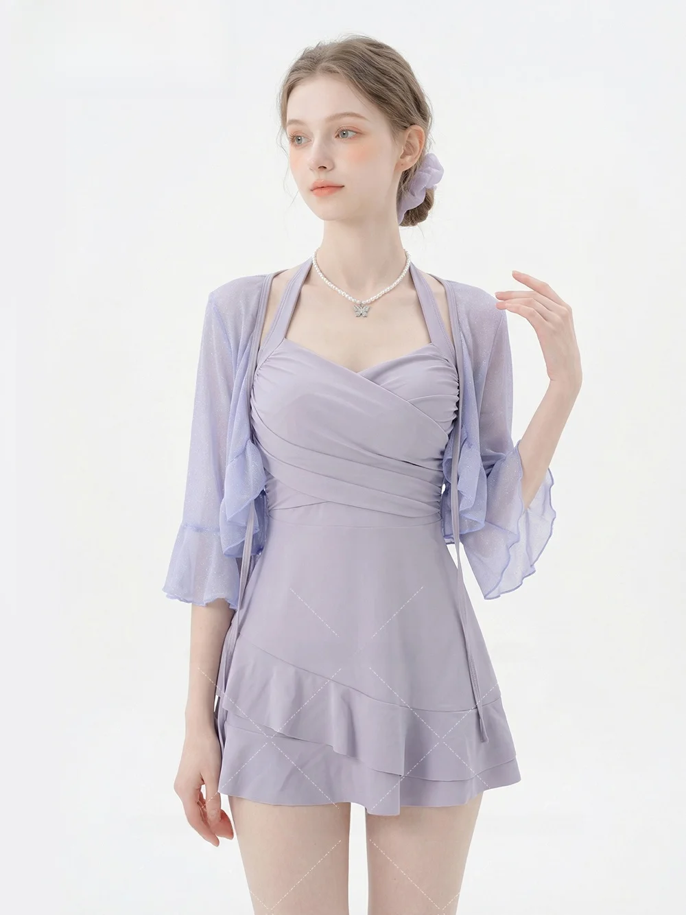 

Women's Pure Desire Sweet Conservative Cover-Up Bikini Bot One-Piece Skirt Sle Tee-Piece Set Gathered Vaion Sle S...