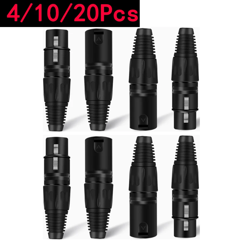 

4/10/20pcs 3 Pin XLR Microphone Connectors Male Female MIC Cable Plug Snake Connector