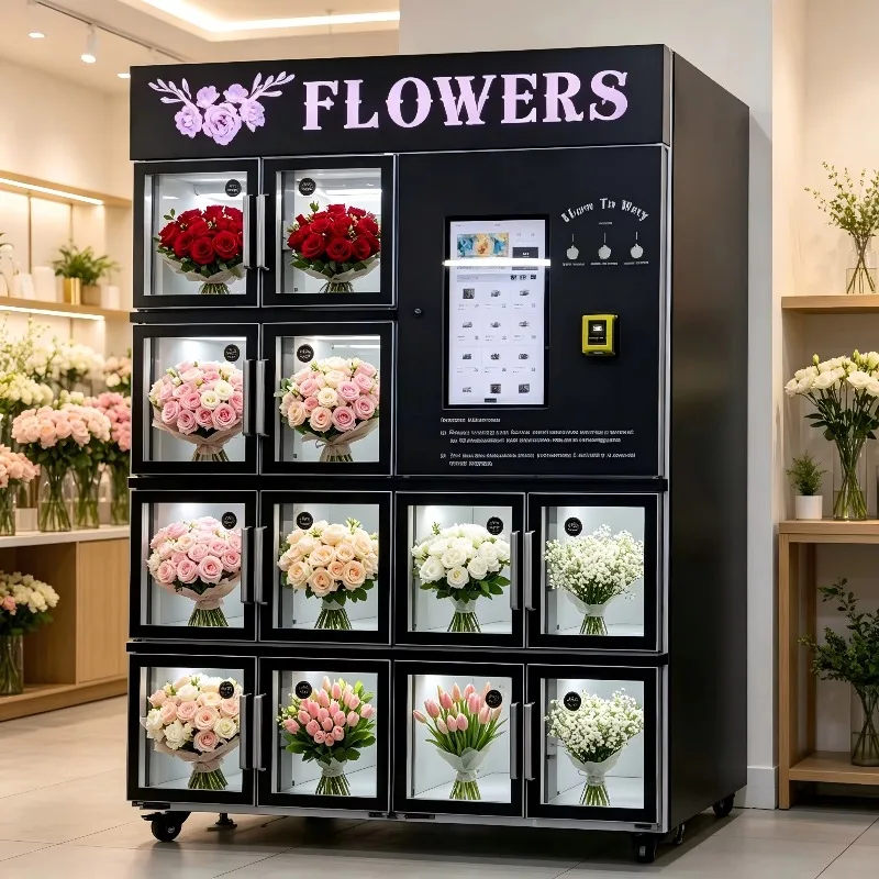 OEM Intelligent Fresh Flower Vending Machine QR Code Mechanical Sensor Cashless Remote Monitoring Compressor Cooling