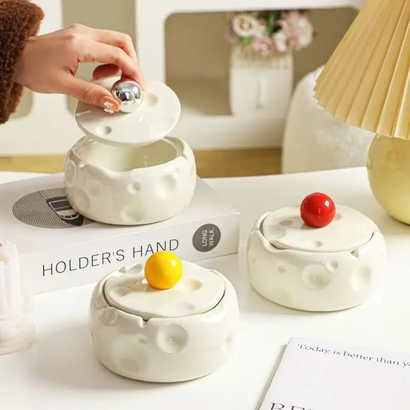 Colorful Ceramic Ashtray Living Fly Ash Storage Box Circular Ashtray Home Decoration Accessories Ashtray