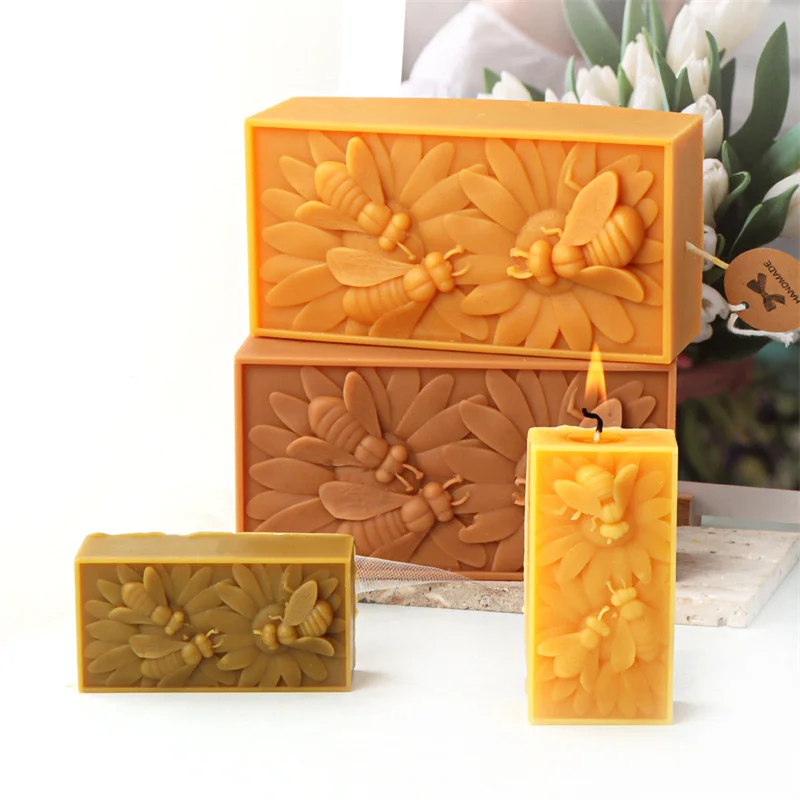 Three Bees Rectangle Silicone Soap Mold DIY Insect Bumblebee Fondant Candle Resin Molds Handmade Chocolate Cake Decorating Tools