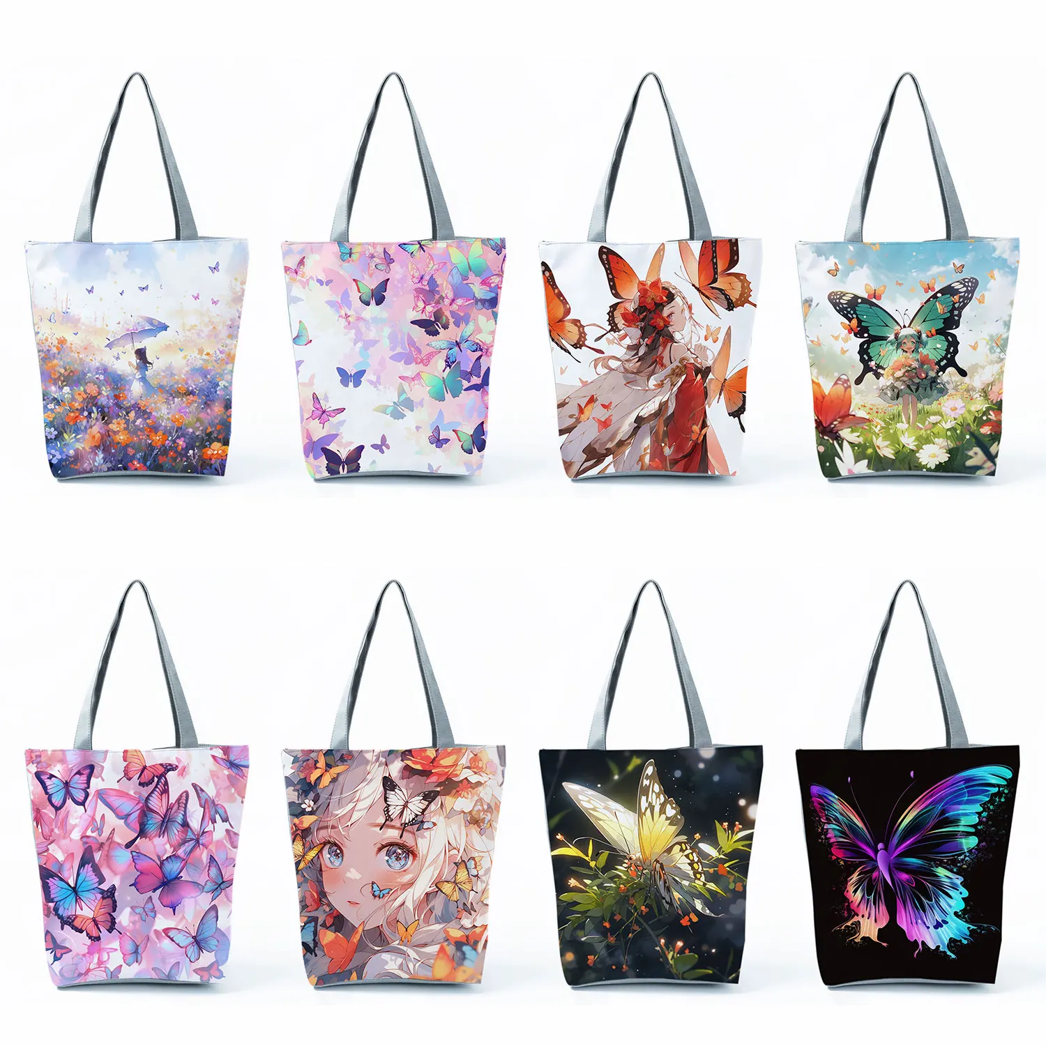 Beautiful Floral Butterfly Print Handbags Casual Women Office Tote Bags Daily Shopping Bags Travel Beach Bags Girl Schoolbags