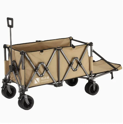 Folding Camping Wagon with Canopy, Outdoor Utility Cart for Children, Extendable Back Large Capacity Beach Wagon, Camping Picnic