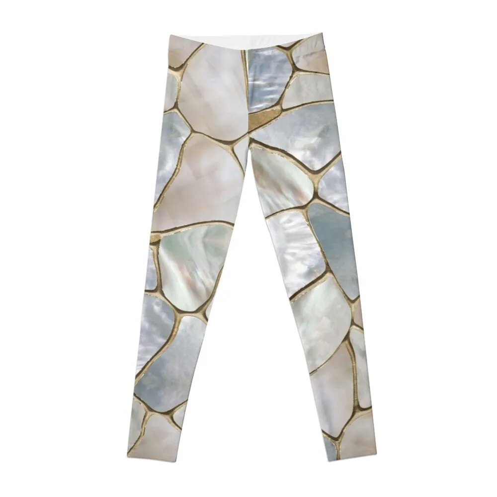 Mother of pearl and Gold cells abstract Leggings Golf wear Legging sport Tight fitting woman sport legging Womens Leggings