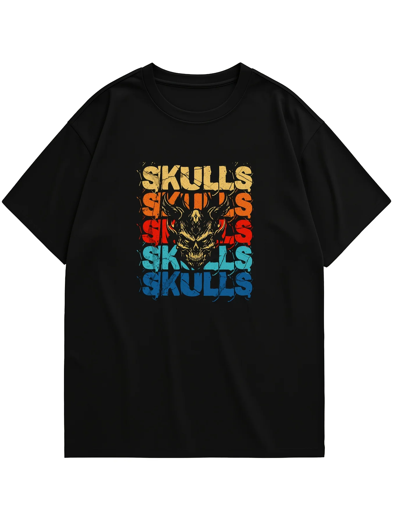 الرجال القوطية الجمجمة نمط تي شيرت 100% القطن فضفاض نمط غير رسمي جريئة الشيطان الجمجمة والجماجم رسالة كتلة اللون تصميم