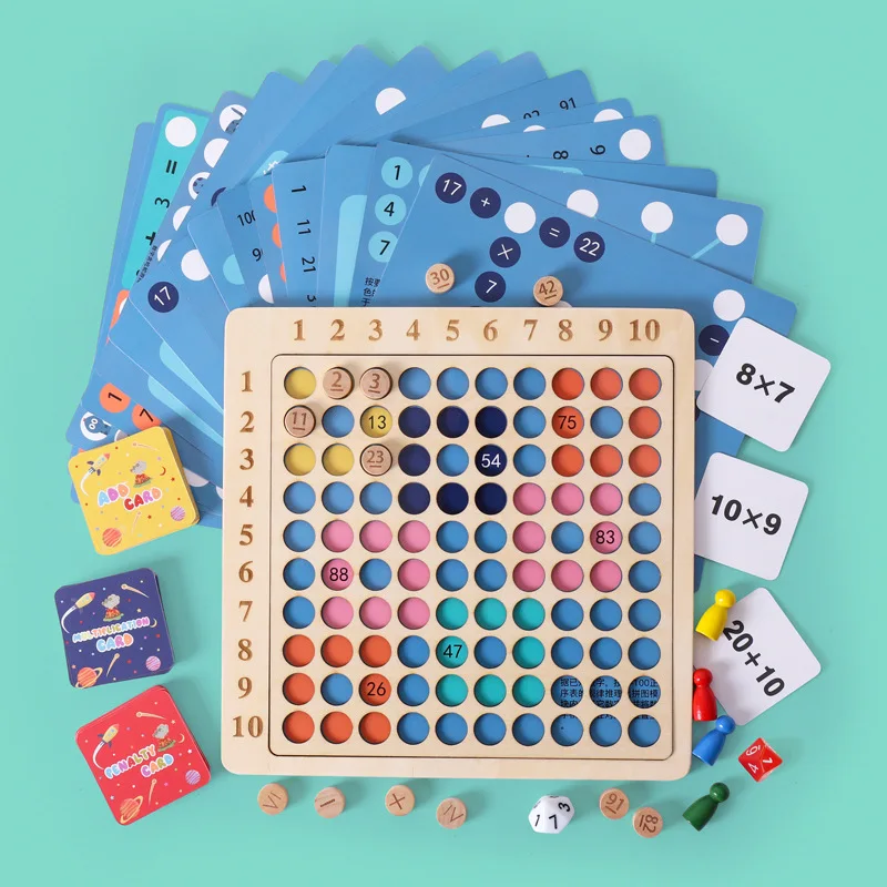 Multiplication Table Learning Board Game Children Wooden Montessori Educational Toys for Kids Math Counting Teaching Aids