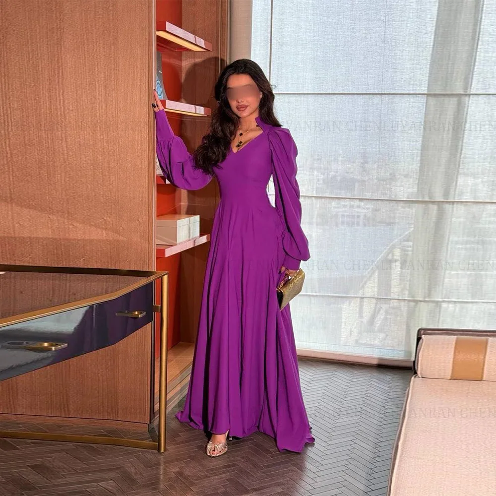 

MOLISA Customized Simple Evening Dresses V-Neck Full Sleeve Floor-Length Chiffon Prom Gown Modern Occasion Dress For Women