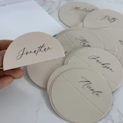 Custom circular folded place card, circular, semicircular, nude paper