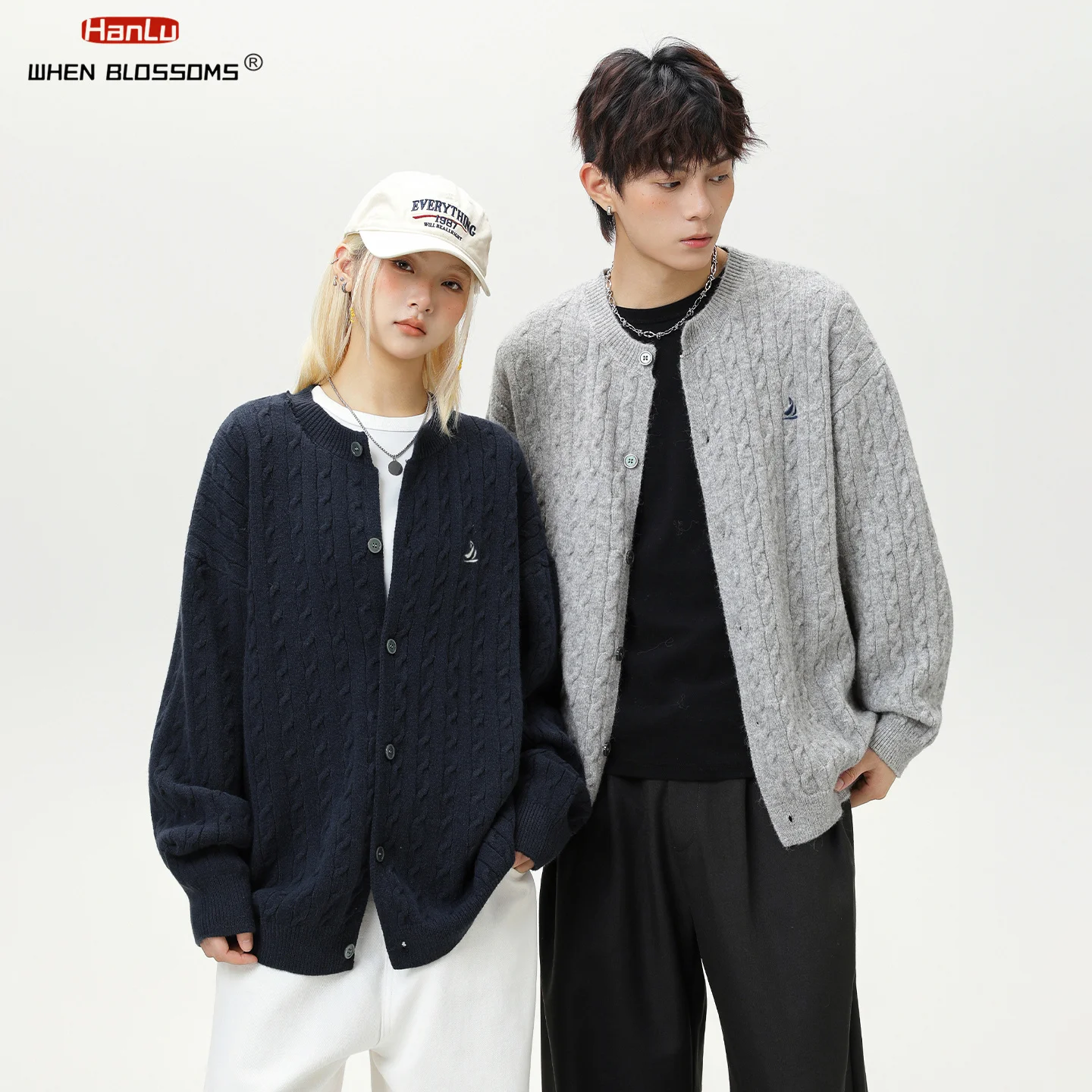 Hanlu 2025 الرجال كابل سترة متماسكة لينة محكم سترة المتضخم خمر الشارع الشهير دافئ الخريف بلوفر شتوي #1