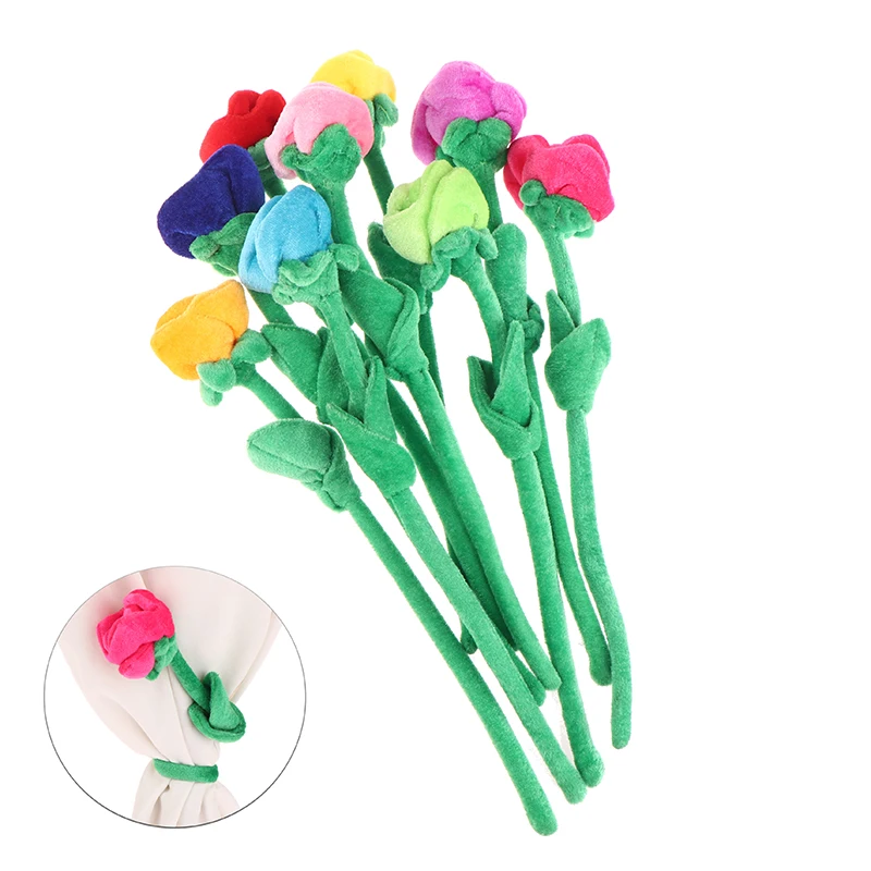 1Pc Cartoon Rose Flower Stuffed Soft Plush Toy Creative Curtain Buckle Home Decoration Christmas Valentine\'s Day Gift For Girls
