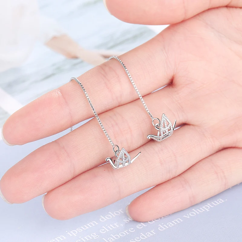 Women's Fashion Stereoscopic Crane Drop Earrings Cute Bird Pendant Long Chain Tassel Piercing Earring Line Accessories Jewelry