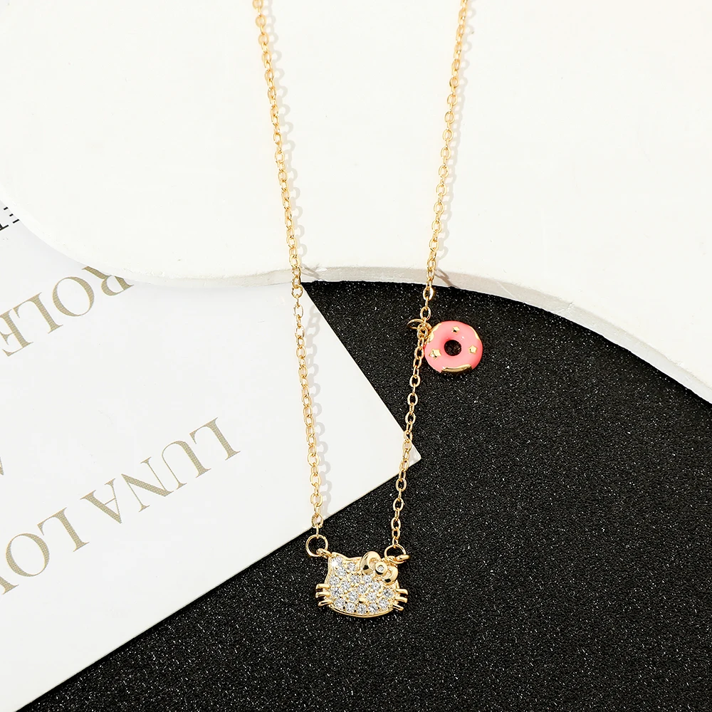 

Cute Hello Kitty Cartoon Necklace Rhinestone KT Cat Charm Sweet Small Fresh Design Clavicle Chain for Festival Gifts