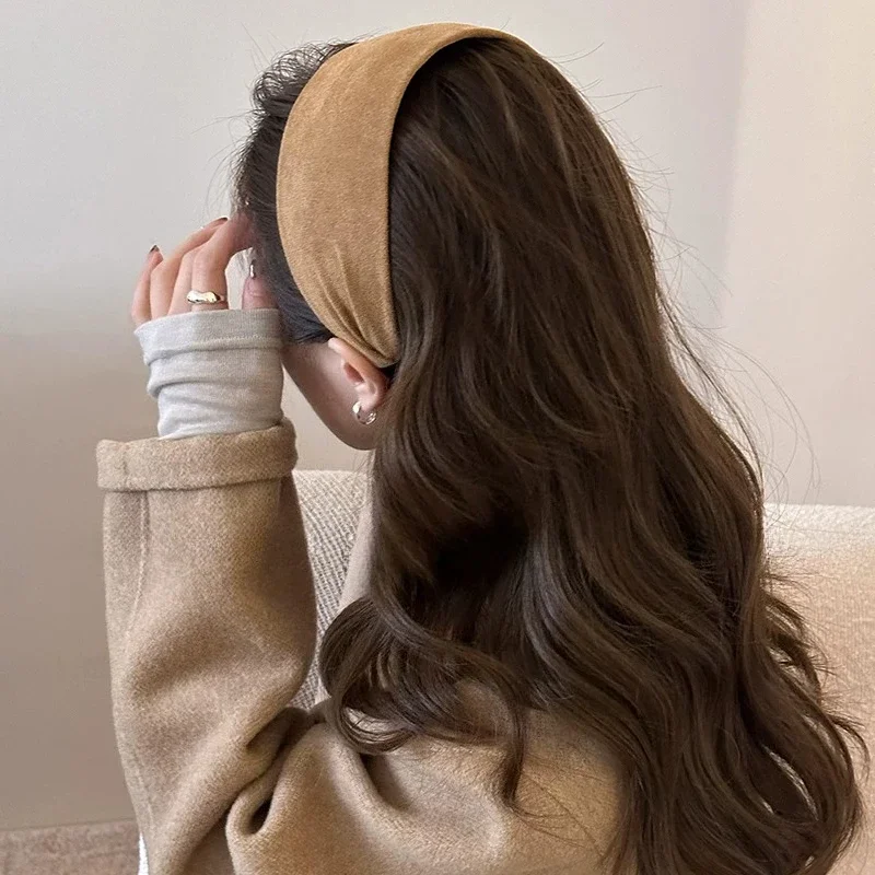 스웨이드 헤어밴드 넓은 논슬립 디자인 여성용 무압력 헤어밴드 일상 사용 세안용 헤어 선물