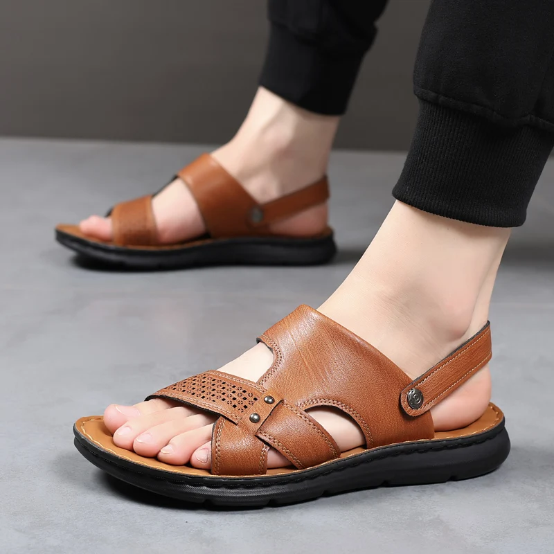 

Модные и универсальные мужские сандалии, пляжная обувь для кемпинга, противоскользящая подошва ручной работы, классическая коричневая мужская повседневная обувь, размер: 38-44