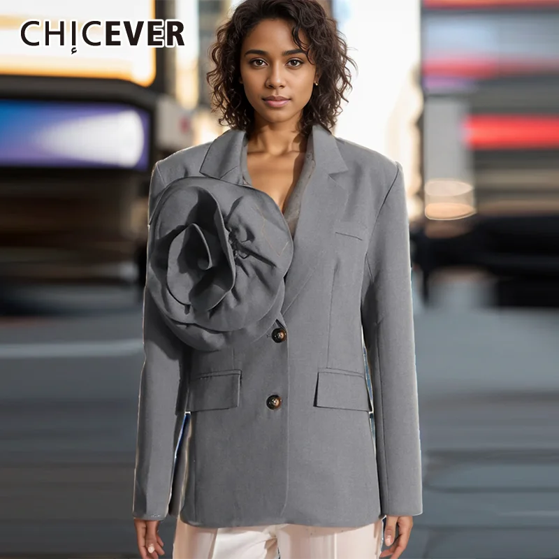 

CHICEVER Casual Spliced Appliques Slim Blazers For Women Notched Collar Long Sleeve Patchwork Button Chic Blazer Female Spring