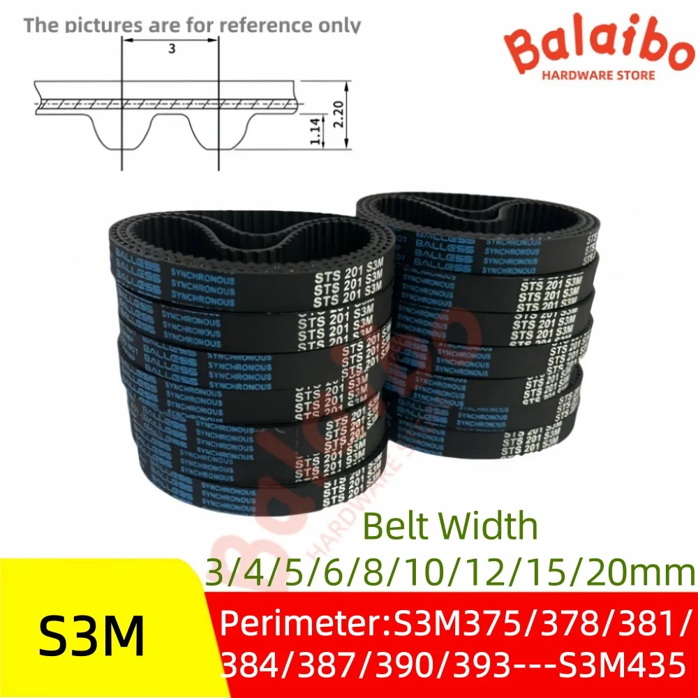 S3M High Torque Rubber Timing Belt perimeter S3M375/378/381/384/387/390/393/396---S3M435 Belt Width 3/4/5/6/8/10/12/15/20mm