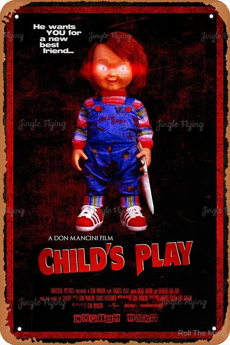 Child S Play 1988 Newspaper Metal Signs Vintage Horror Movie Tin Signs Metal Chic Art Garage Home Club Bar Coffee Bbq Shop