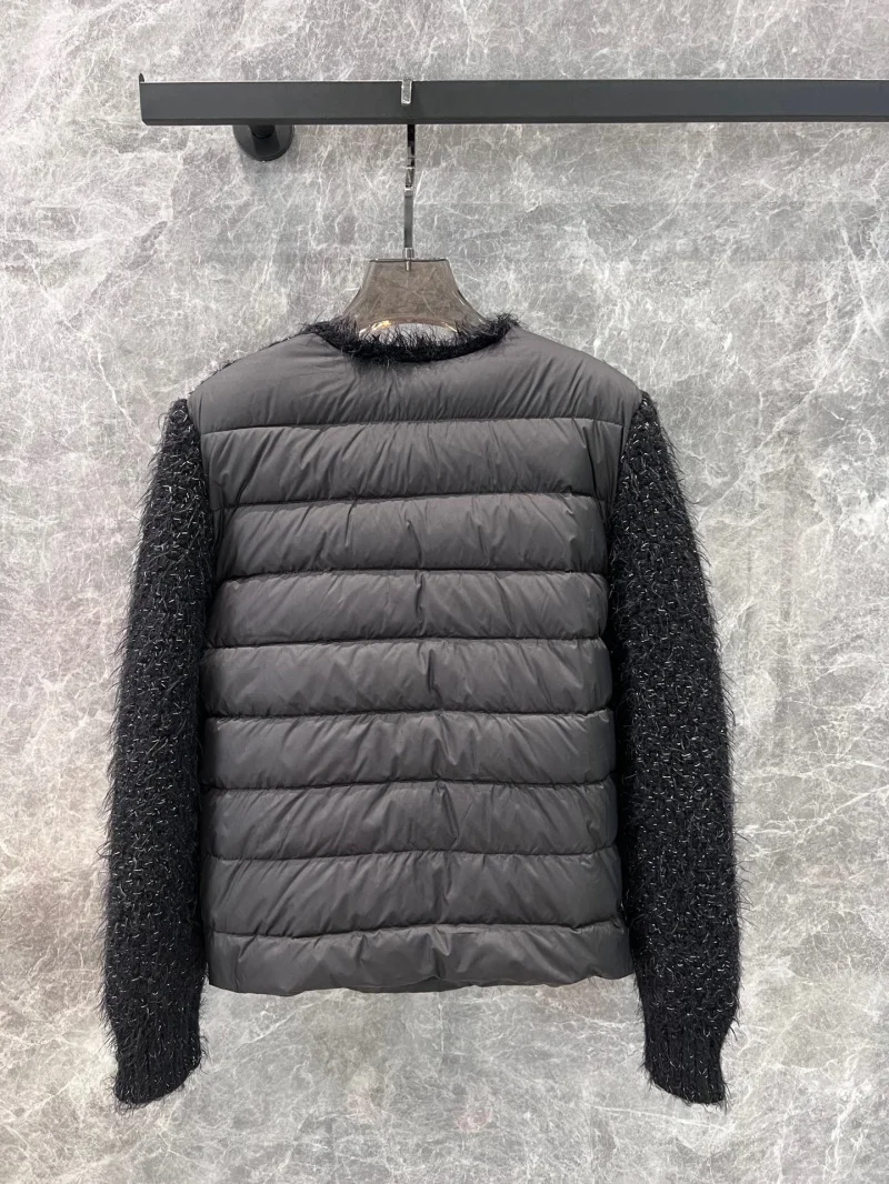 Women Autumn Winter Solid Knitted Spliced O-neck White Goose Down Puffer Cardigan Trendy Casual Thick Female Clothes