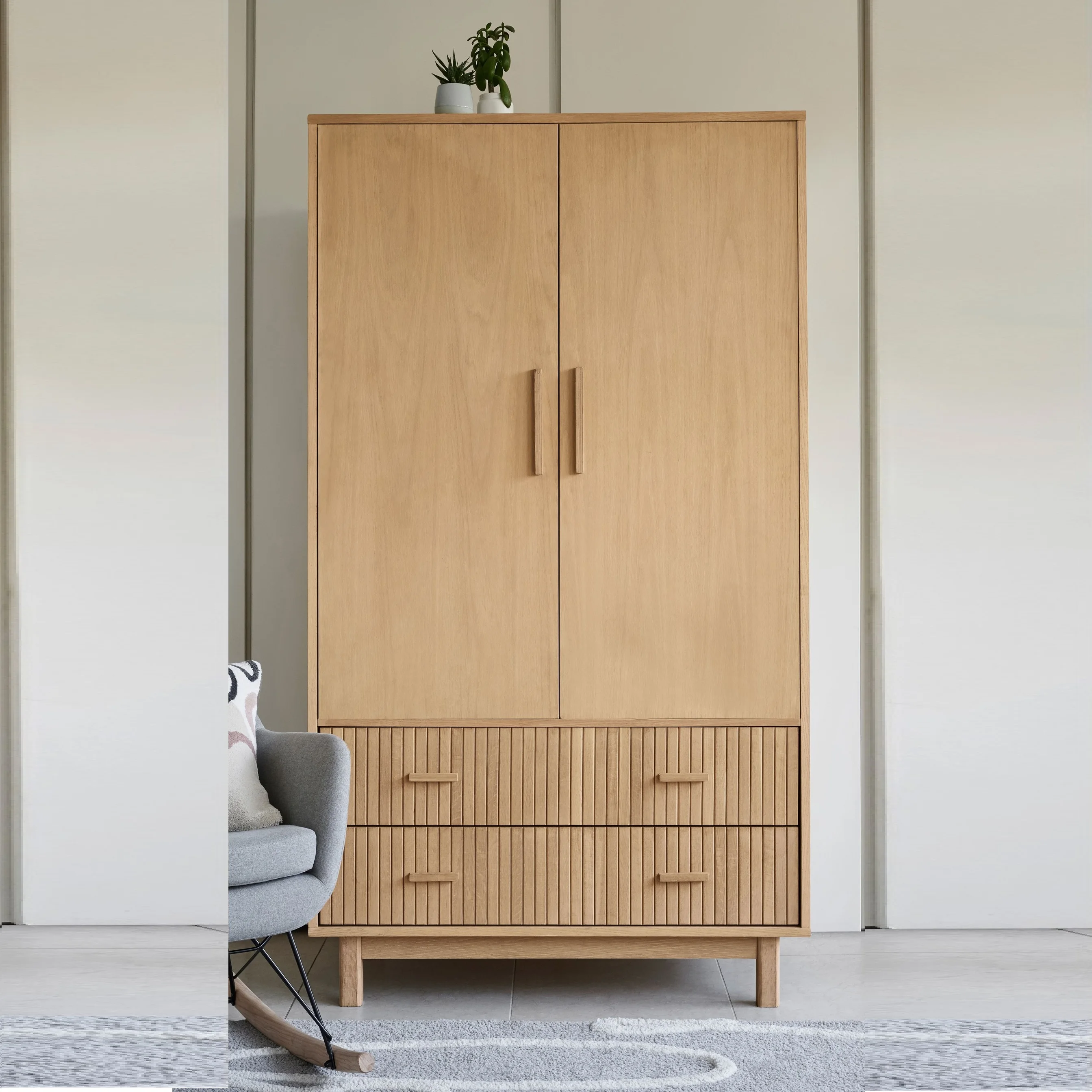 خزانة ملابس خشبية ببابين مع رف وحاجز تعليق وحدة خزائن تخزين الملابس الحديثة لأثاث غرف النوم #5