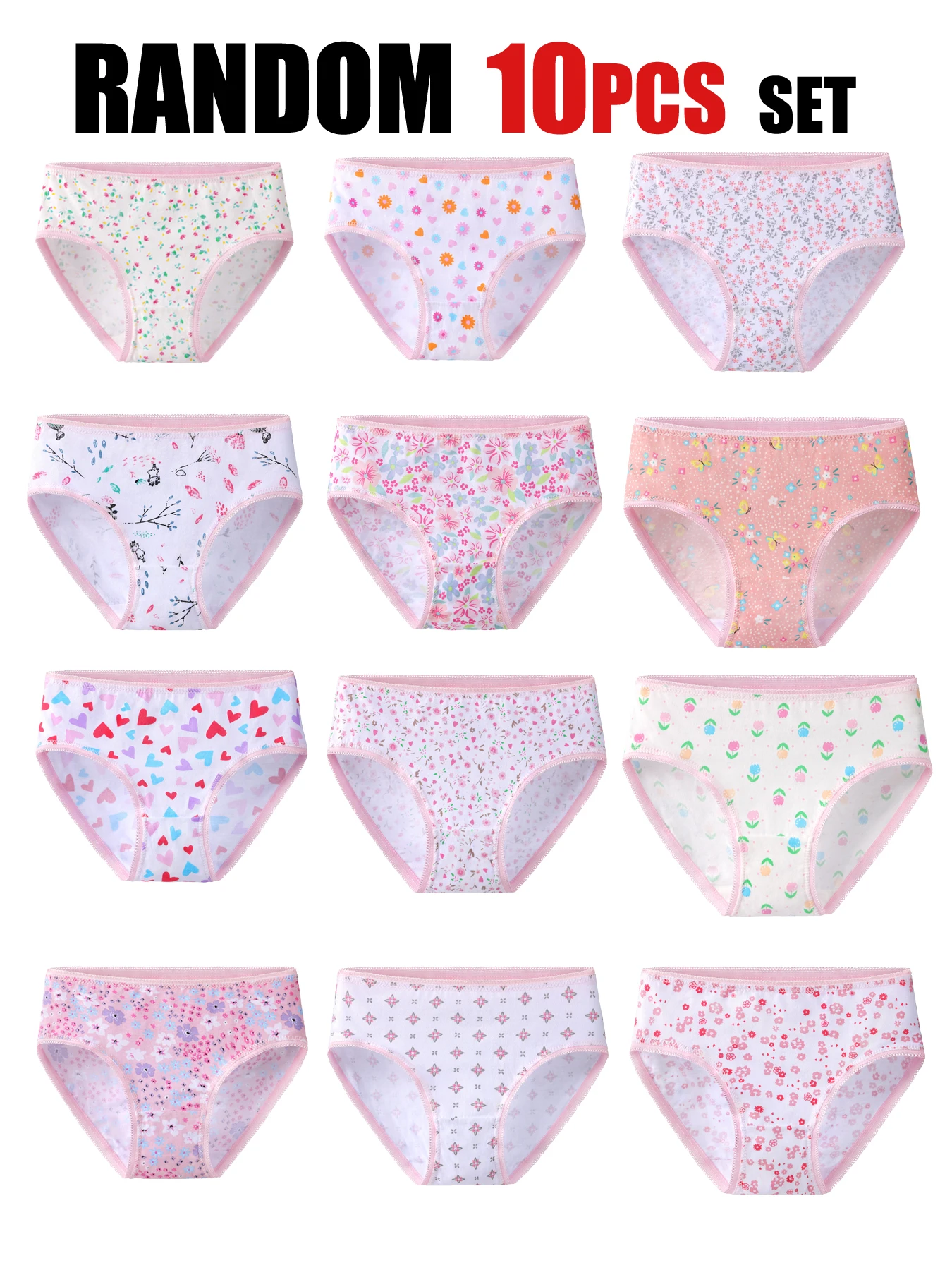 

Randomly pack of 10 children's underwear with printed soft, comfortable and cute flat angle triangle pants