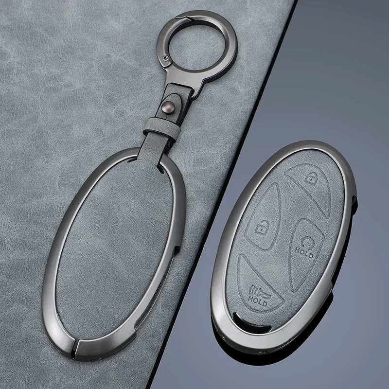 

5 7 Buttons Metal + Leather Car key case cover for Hyundai Kona Ev Grandeur GN7 IONIQ 6 2023 2024 2025 Remote Key Protect Shell