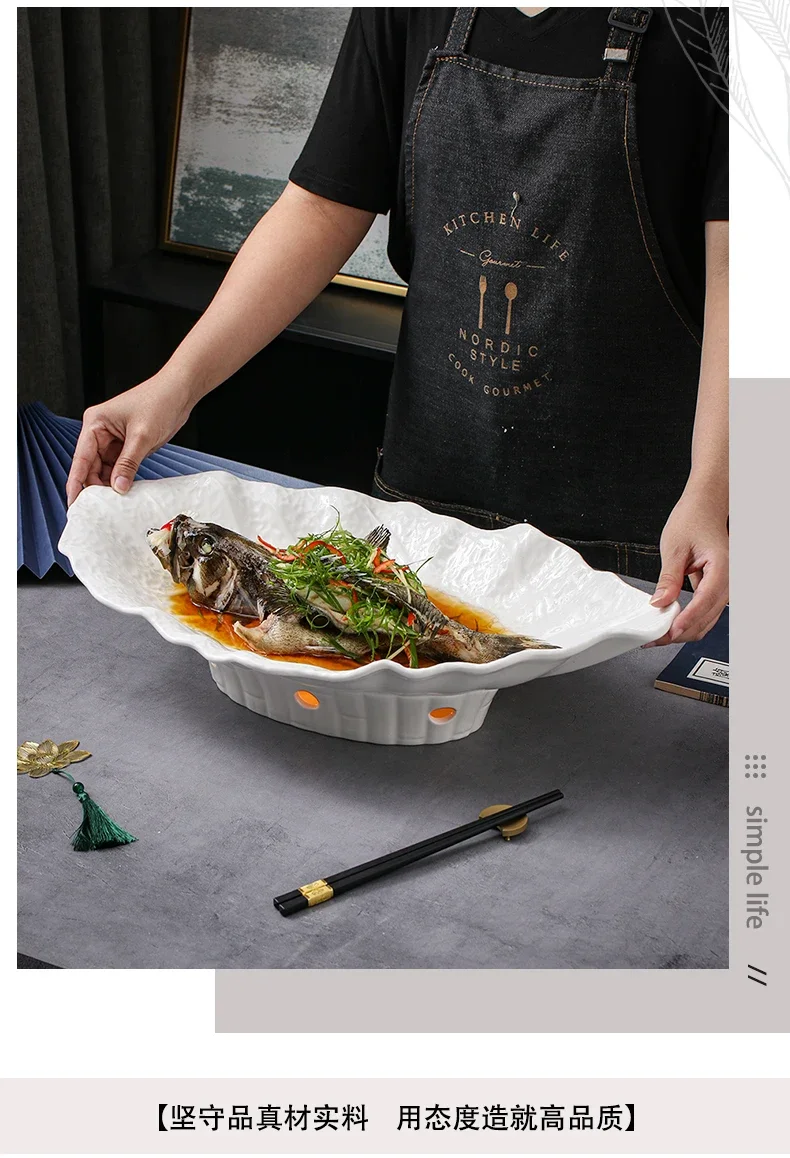 Large Irregular Fish Plate Household Cauldron Bowl Heating and Insulation Plate Ceramic Hotel Tableware Soup Plate
