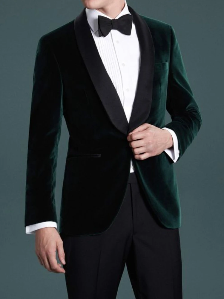 

2024 Latest Coat Pant Designs Green Velvet Men Suit Slim Fit 2 Piece Groom Tuxedo Custom Style Wedding Suits Prom Blazer Ternos