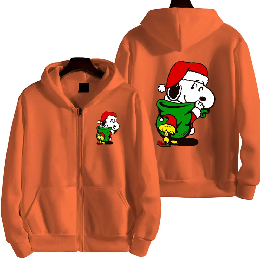 2024 New Snoopy Cartoon Anime Women Zipper Hoodie Spring Autumn Men Oversized Sweatshirt Merry Christmas Couple Jackets Coats