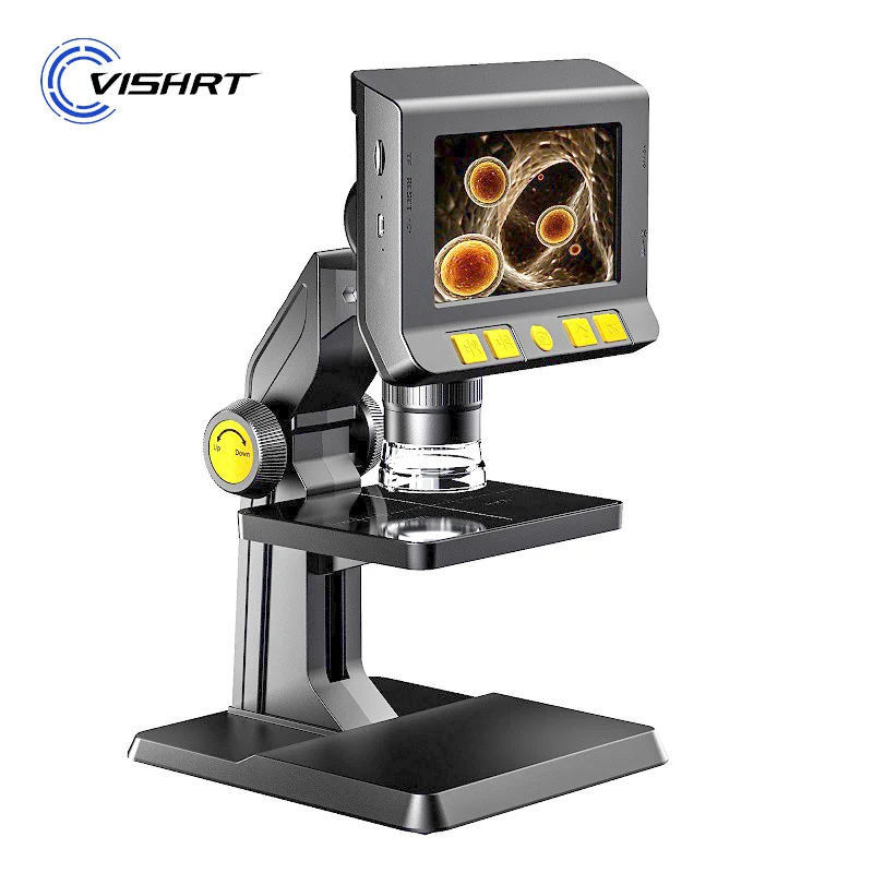 4.3-inch IPS Screen Digital Microscope Camera 50-1000X Zoom 1080P HD Monitor Portable Electronic Magnifier Liftable Stand 8 LEDS