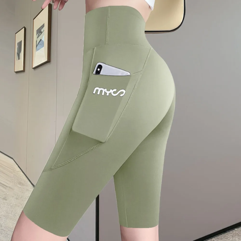 Solid Color Seamless Pocket Tight Cropped Pants, Cropped Pants, Women's Soft Sports Yoga Pants, Spandex Tight Outdoor Pants