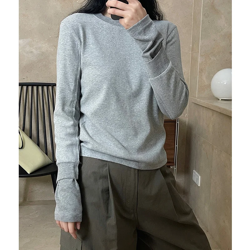 2024 Spring Women Basic Stitch Long Sleeve T-shirt Korean Fashion Cotton Tee Shirt Pullover Tshirt Tops Casual Streetwear