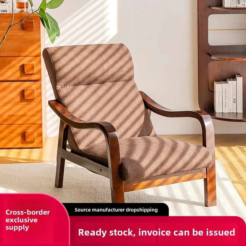 أريكة كسولة مفردة حديثة للترفيه المنزلي كرسي من الخشب الصلب لكبار السن مع مسند ظهر لغرفة المعيشة وغرفة النوم وشرفة القيلولة #5