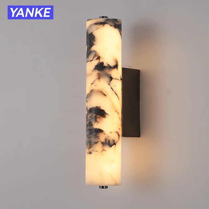 

Modern Marble Wall Lamp for Bedroom Bedside Italian Black Luxury Natural Stone Wall Light Living Room Hallway Decor Wall Sconce