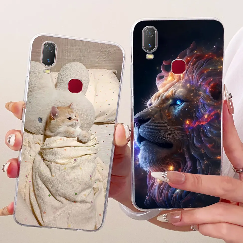 غلاف لهاتف Vivo Y11 2019 غطاء شفاف لطيف على شكل قطة على شكل فراشة فاخرة 2D مطلي حافظة هاتف ناعمة لهاتف Vivo 1906 Funda