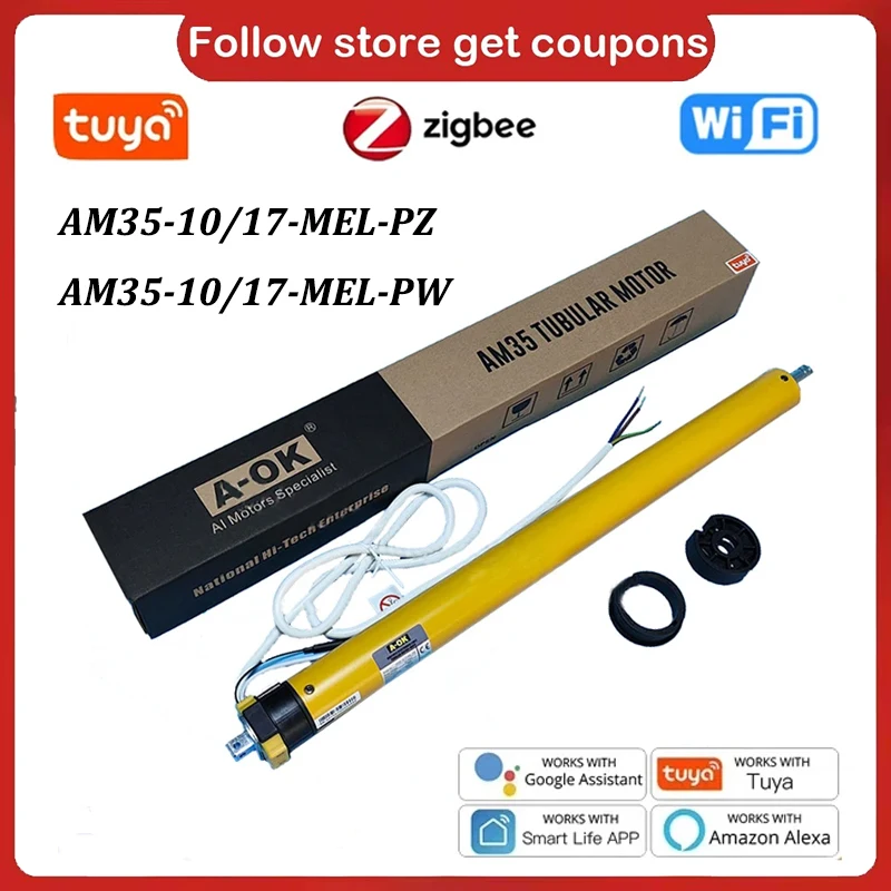 A-OK AM35 10/17 Electronic Tubular Motor RF&Tuya Zigbee/Wifi Control Smart Blinds for 40mm/45mm/47mm/50mm Tube Rolling Shutter