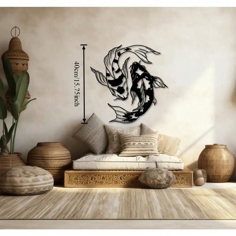 CIFbuy Metal Wall Art Koi Fish Minimalist Line Art Feng Shui Hanging Sculpture Rotating Hook Modern Living Room Bedroom Decor