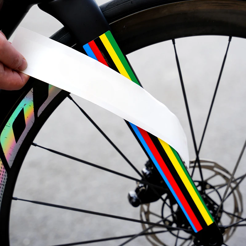 Rainbow Stripe Bike Stickers Waterproof Vinyl Decals Road Bicycle Fork Frame Top Tube Motorcycle Shock Absorber Scratchproof
