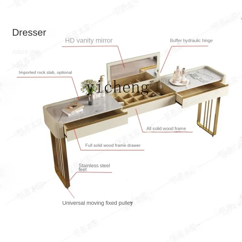 Solid Wood Light Luxury Bedside Table Movable Dresser Computer Desk Modern Simple Double Bay Window