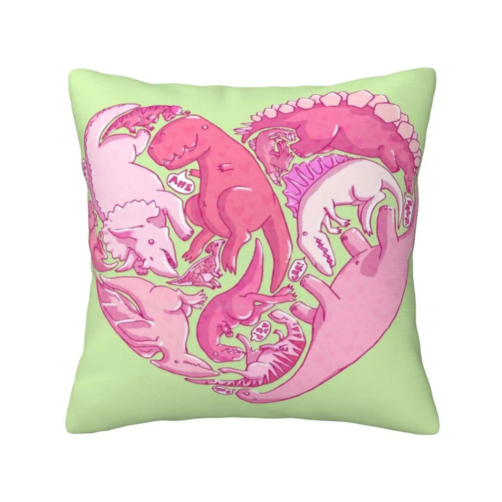 Loveasaurus Home Sofa Car Cushion Cover Pillowcase Dinosaur Love Heart Sweet Kawaii Cute Shiny Happy Roar T Rex Baby Pink