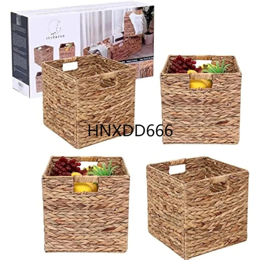 

Складной плетеный куб ручной работы из гиацинта, прямоугольный куб для стирки, набор из 4 шт., 12x12x12 дюймов, корзины для хранения