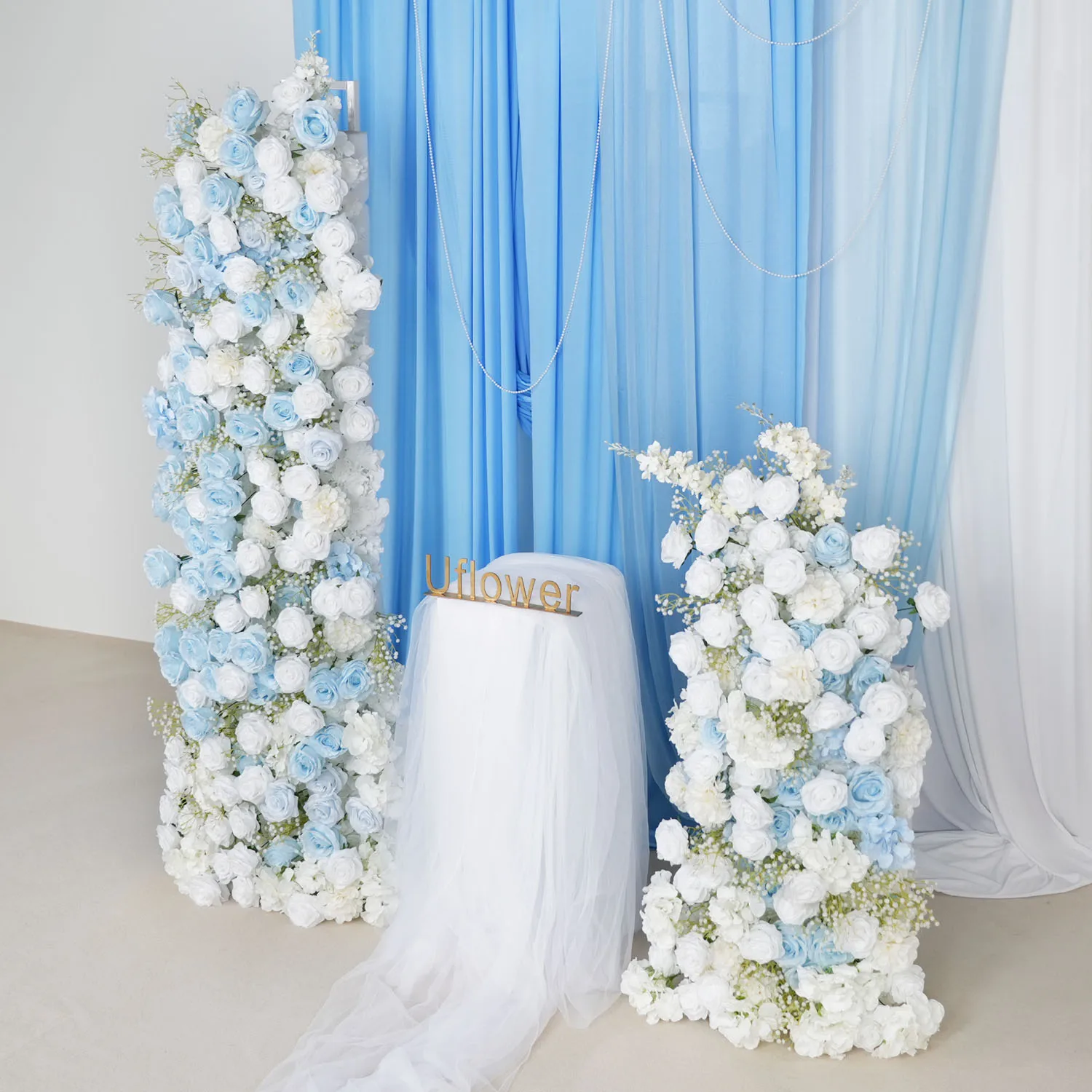 Uflower Luxury Blue Wedding Backdrop Arch Decor 5D Floral Arrangement Rose Flower Row Flower Wall Party Event Window Display