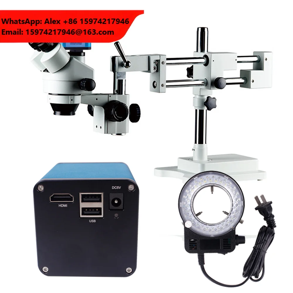 7-45X Adjustable Zoom Microscopio Double Boom Stand Cellphone Repair Trinocular Stereo Microscope With Digital Camera 1080p