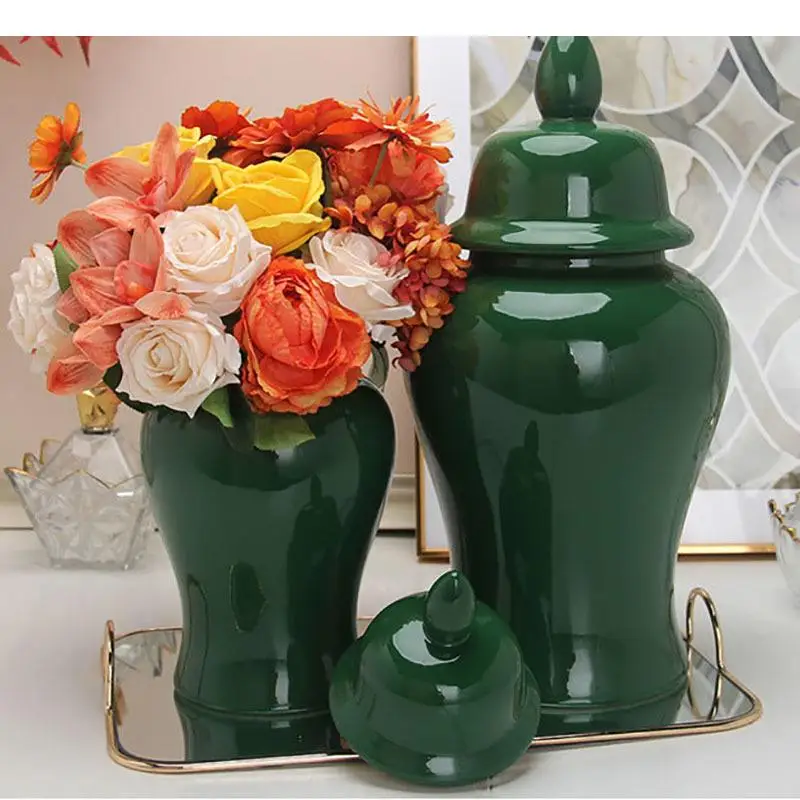 Retro Green Ceramic Storage Jar Tea Canister Candy Pots Desk Decoration Flower Arrangement Jewelry Jars Cosmetic Containers