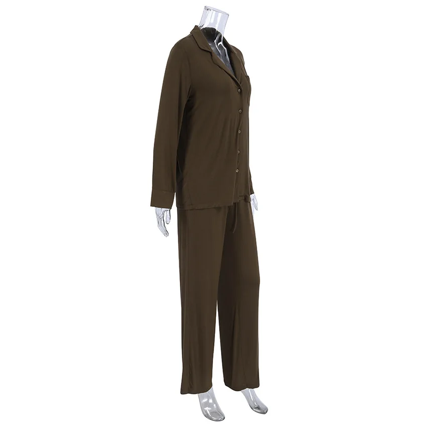 Autumn Brown 2026 Modal Pajama Set | Soft Long-Sleeve Cardigan & Trousers | Comfortable Women's Loungewear & Sleepwear (2-Piece)