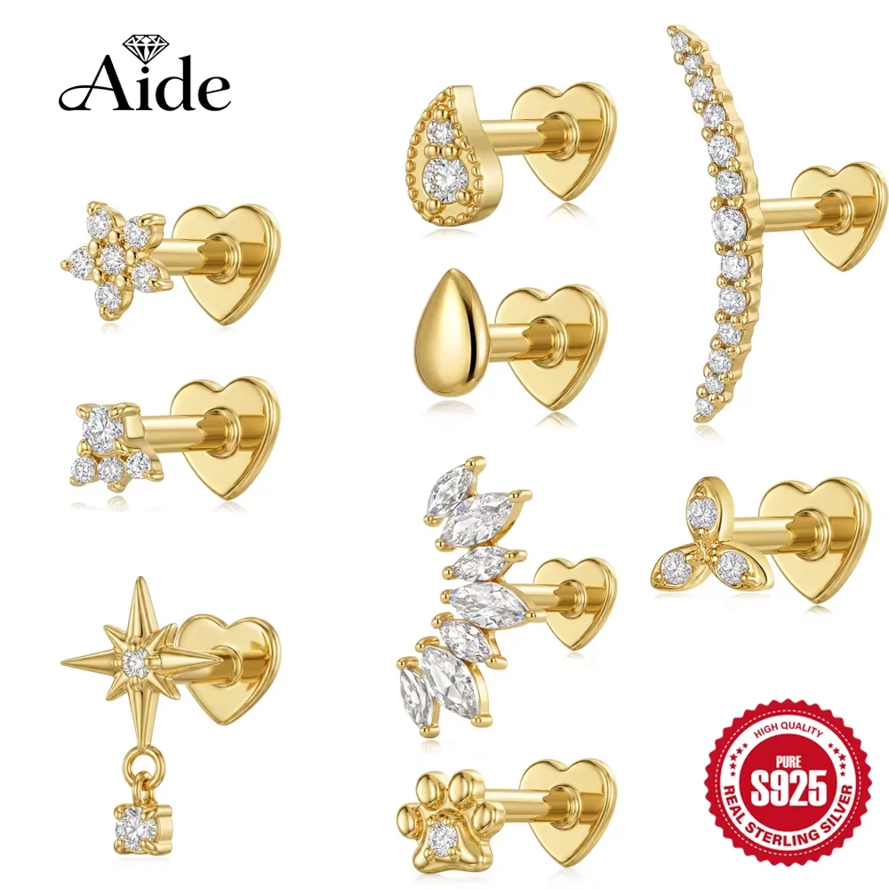 AIDE 925 Sterling Silver Three Clover/Bear Claw/Horse Eyes Zircon For Women Heart Flat Back Piercing Star Pendant INS Party Gift