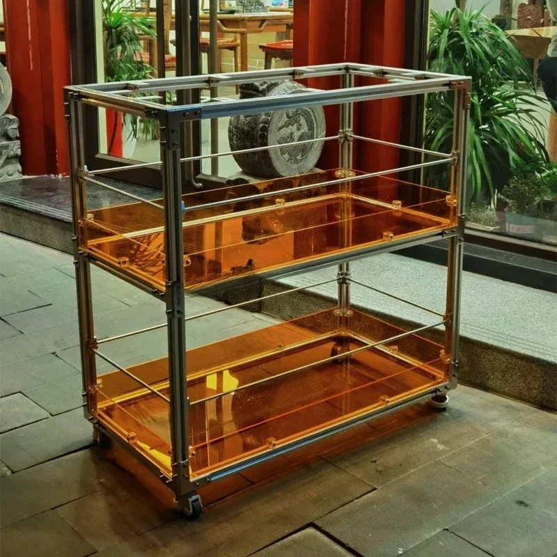 

Simple and modern aluminum profile acrylic dining side cabinet, tea cabinet, storage cabinet, mobile trolley, sofa side few